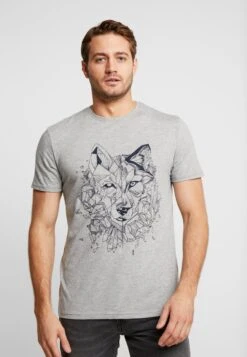 Pier One T-shirt Z Nadrukiem - Mottled Grey