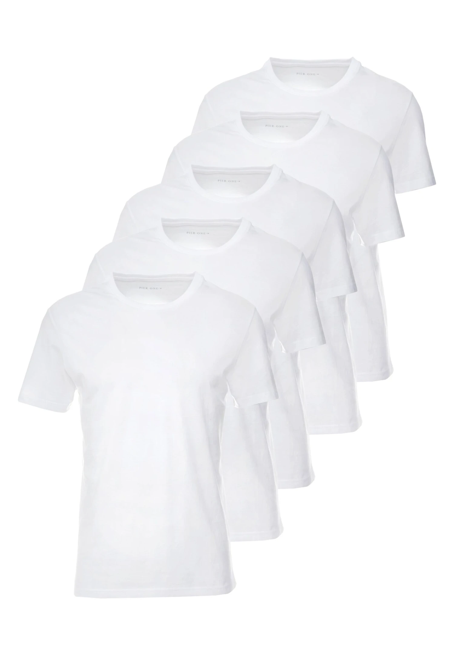 Pier One 5 PACK - T-shirt Basic - White 1 Pier One 5 PACK - T-shirt Basic - White
