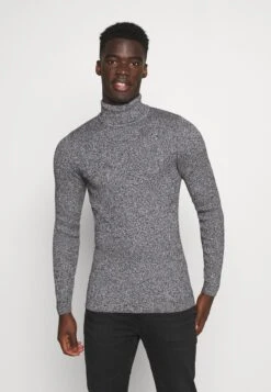 Pier One MUSCLE FIT TURTLE - Sweter - Mottled Grey
