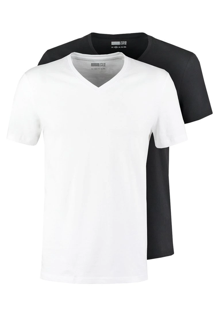 Pier One 2 PACK - T-shirt Basic - White/black 6 Pier One 2 PACK - T-shirt Basic - White/black - obrazek 6