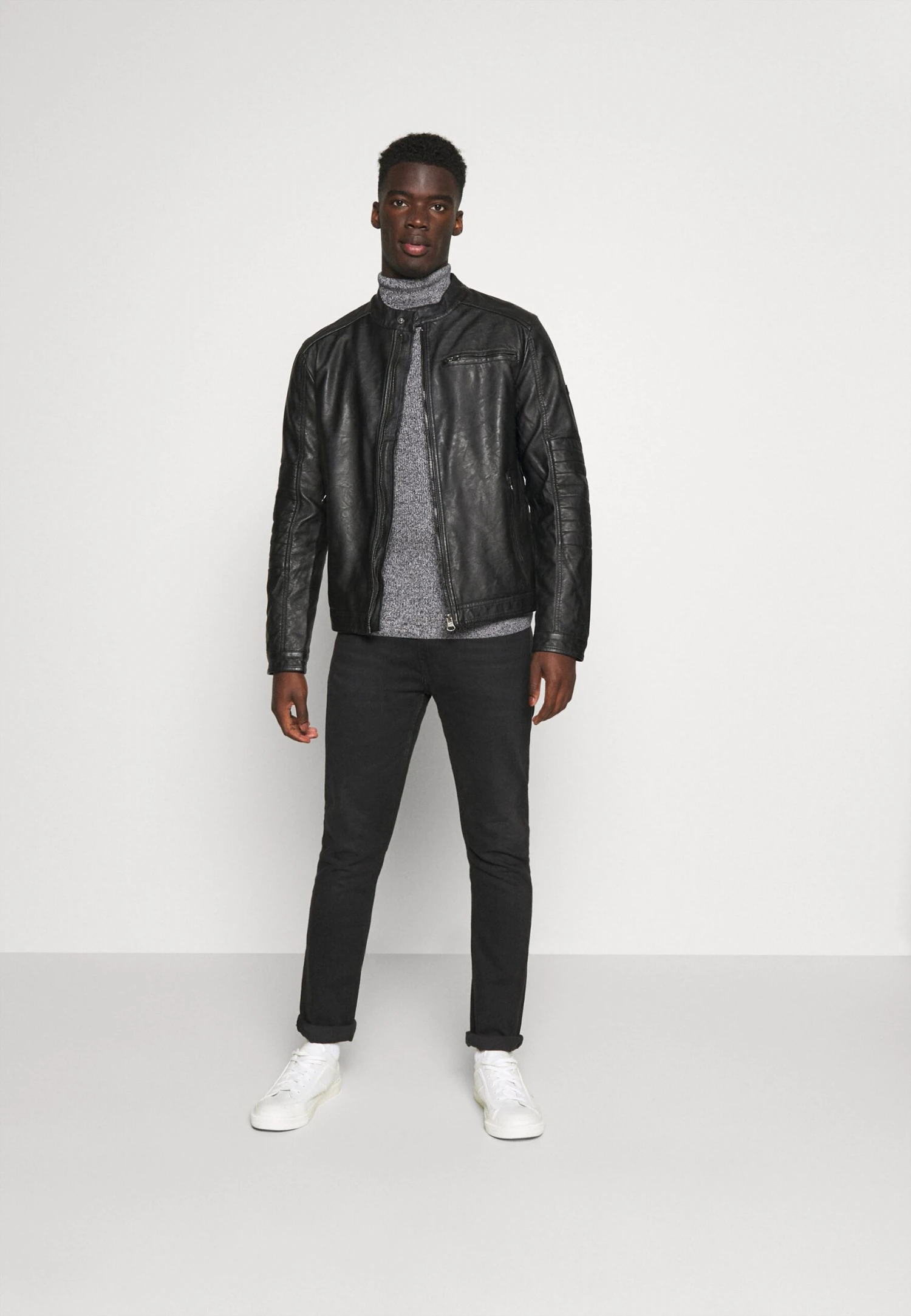 Pier One MUSCLE FIT TURTLE - Sweter - Mottled Grey 2 Pier One MUSCLE FIT TURTLE - Sweter - Mottled Grey - obrazek 2