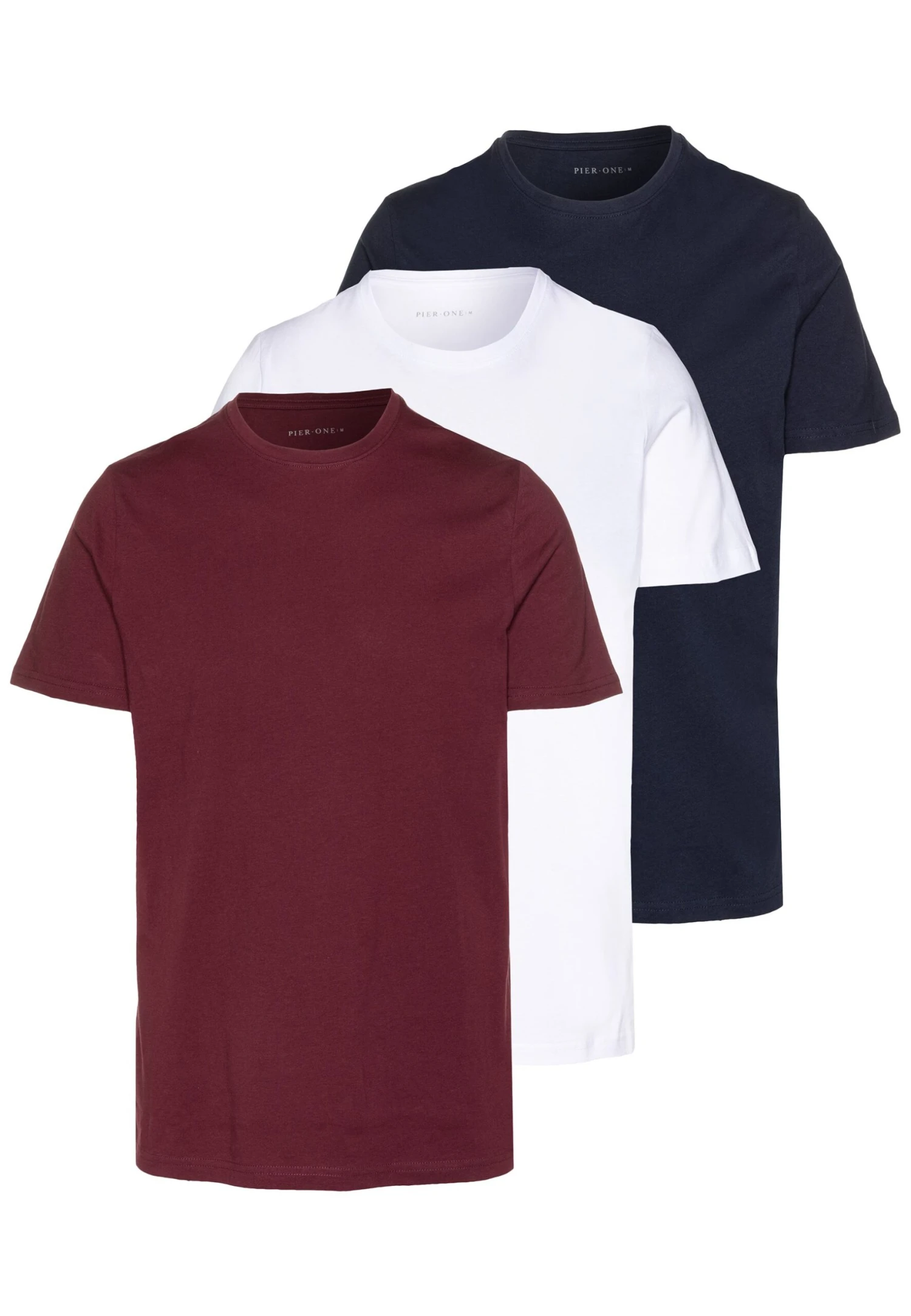 Pier One 3 PACK - T-shirt Basic - White/dark Blue/red 1 Pier One 3 PACK - T-shirt Basic - White/dark Blue/red