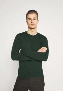 Pier One BASIC CREWNECK - Sweter - Mottled Dark Green